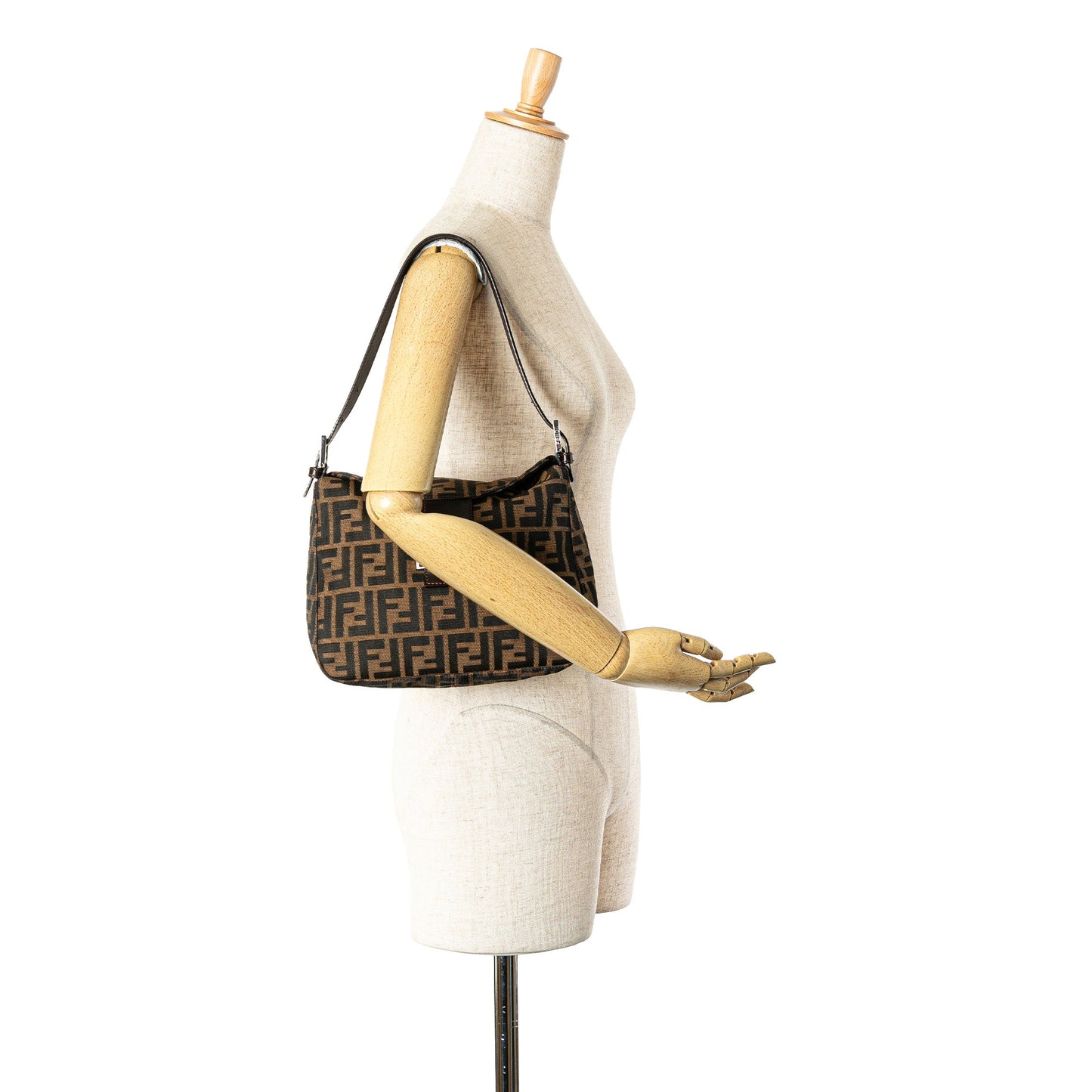 Fendi Zucca Canvas Double Flap Shoulder Bag Brown