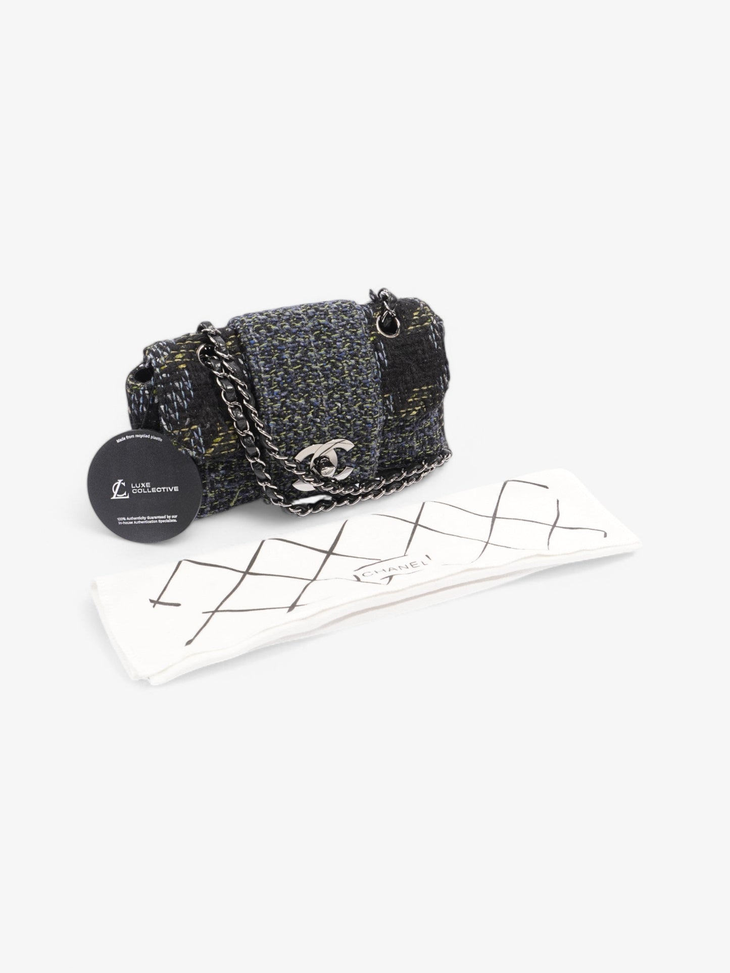 Chanel Fantasy Tweed Shoulder Bag Black / Blue / Green Tweed