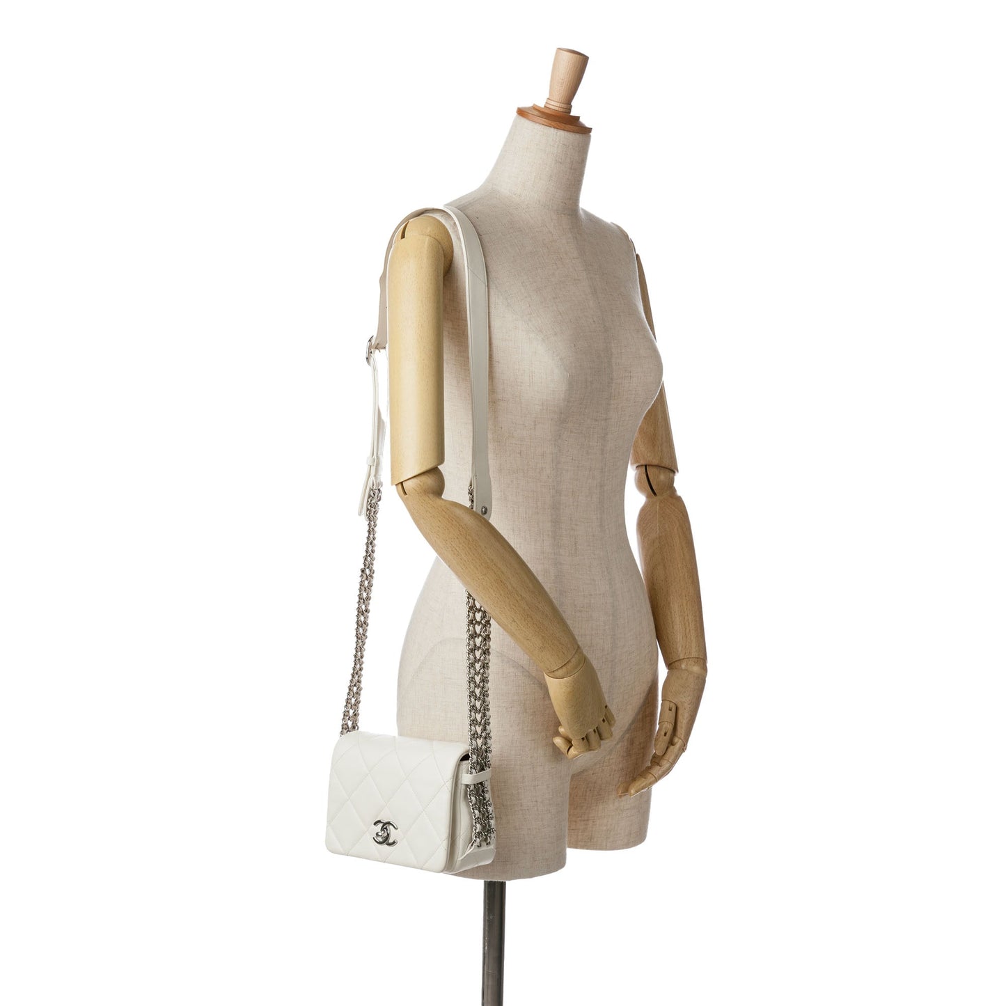 Chanel Mini Quilted Lambskin Chain Rows Flap White