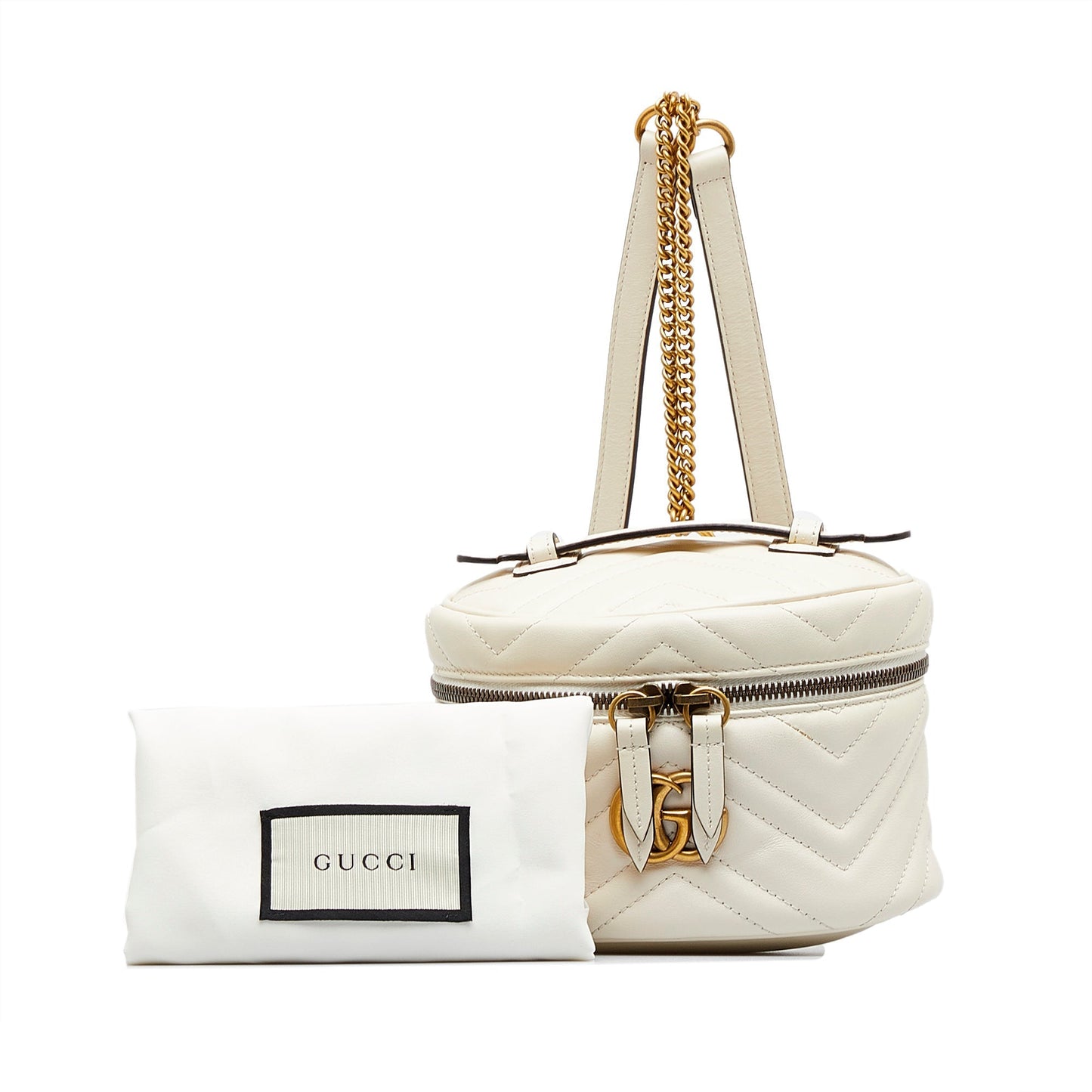 Gucci Mini GG Marmont Matelasse Leather Round Backpack White