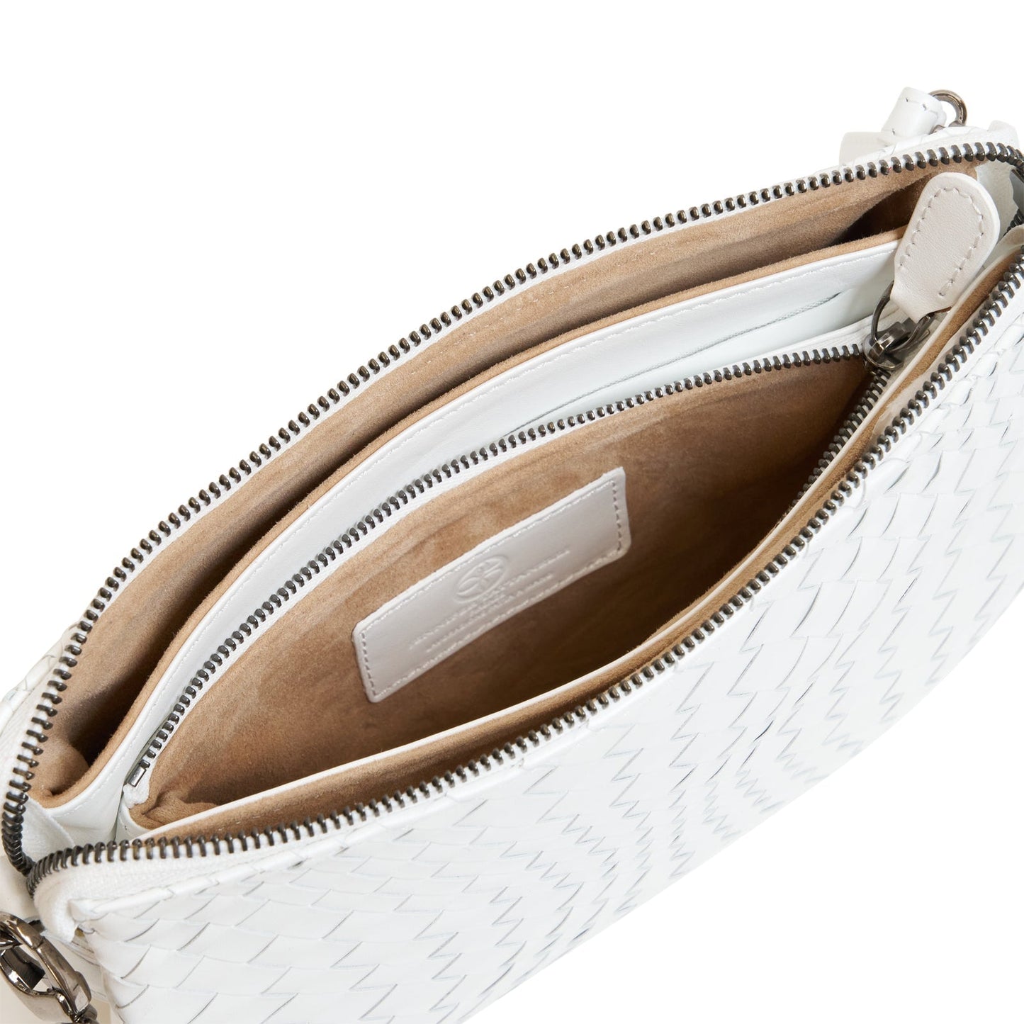 Woman Leather Clutch Intreccio Optical Softy Perlato White