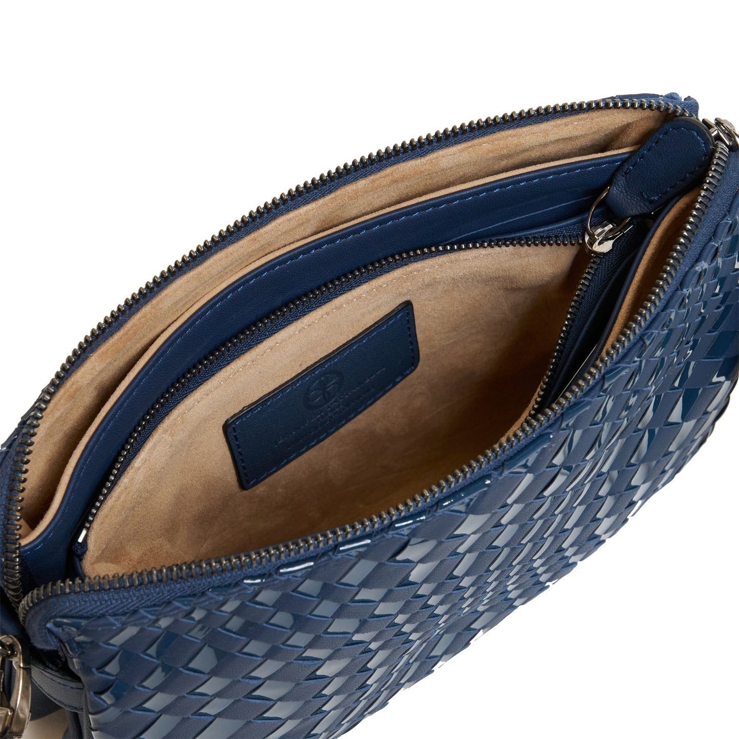 Woman Leather Clutch Intreccio Optical Nappa Patent Carta da Zucchero