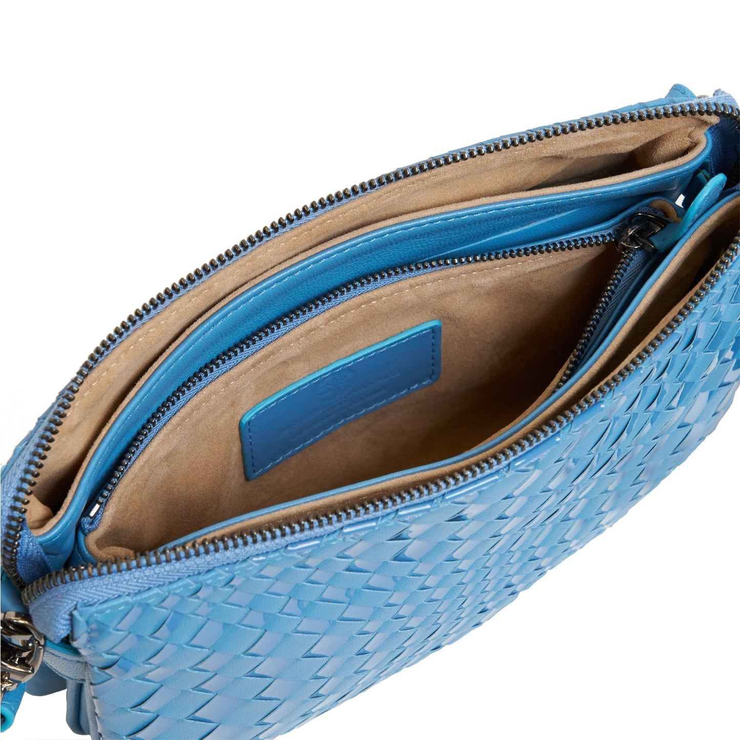 Woman Leather Clutch Intreccio Optical Nappa Patent Marino