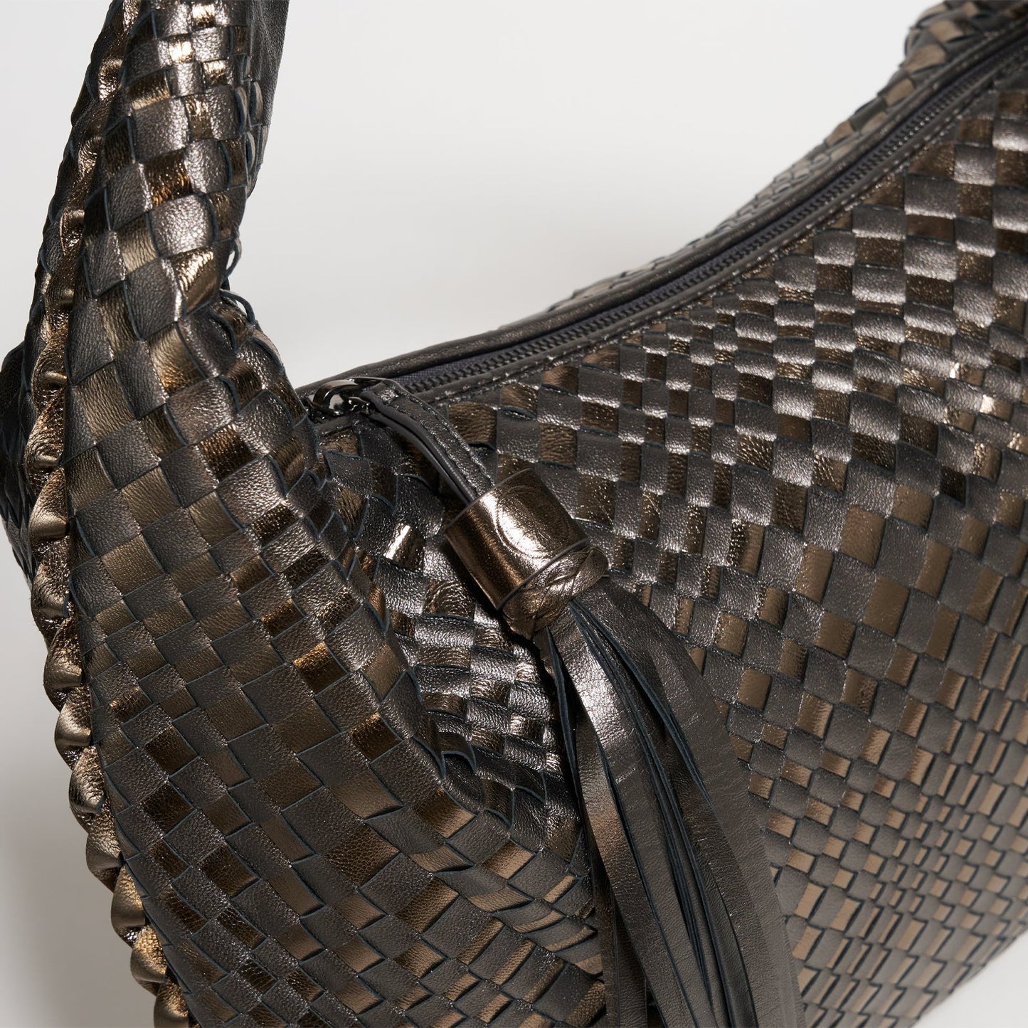 Brigitte Is Women Hobo Bag Intreccio Optical in Laminated Gunmetal and Bronze
