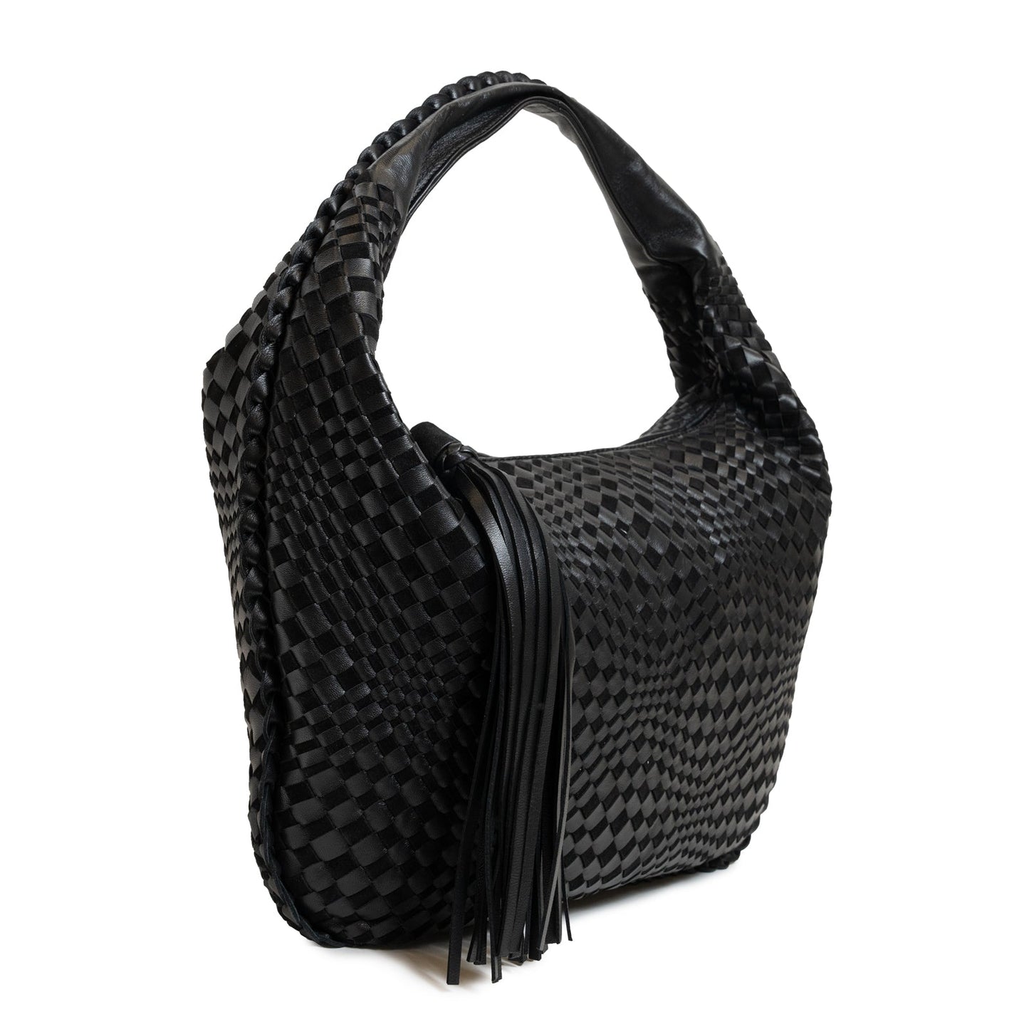 Brigitte Is Women Hobo Bag Intreccio Optical in Black Suede and leather
