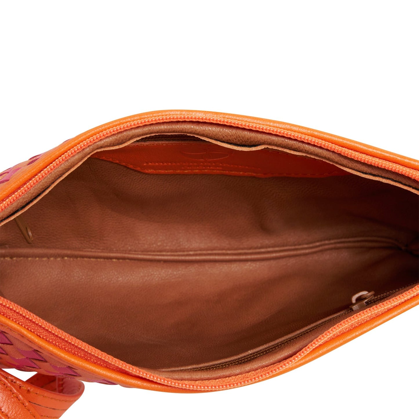 Women's Intrecciato in Orange and Fucsia Leather Clutch