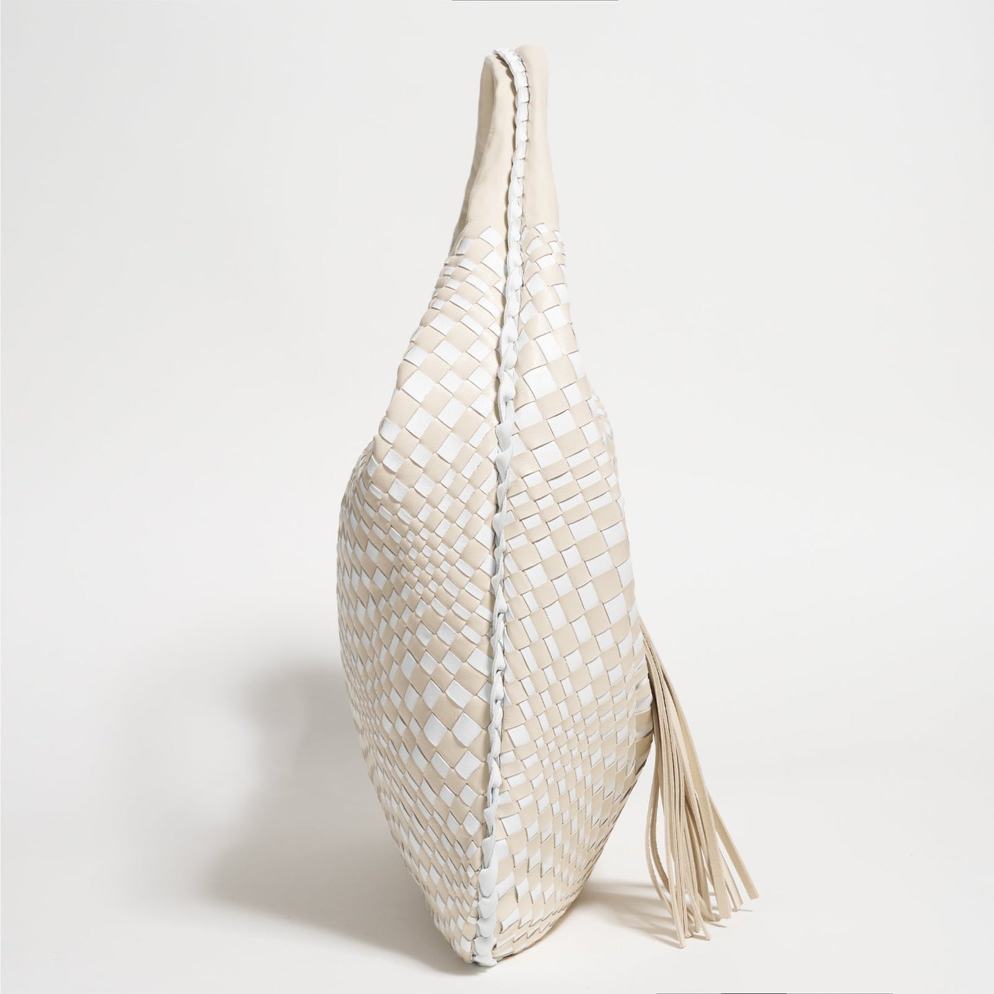 Brigitte Is Women Hobo Bag Intreccio Optical Nappa Leather Beige and Bianco