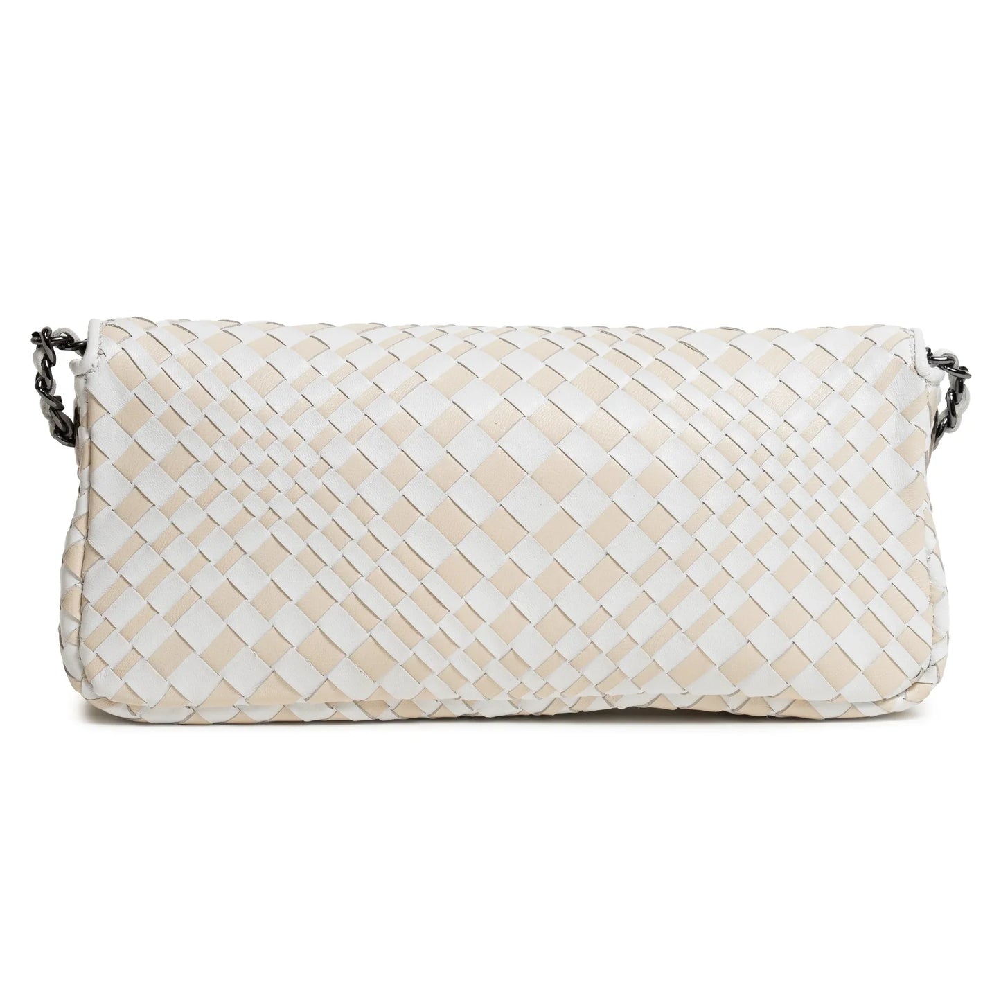 Long Chicca Women Intrecciato Leather Bag in White and Ivory