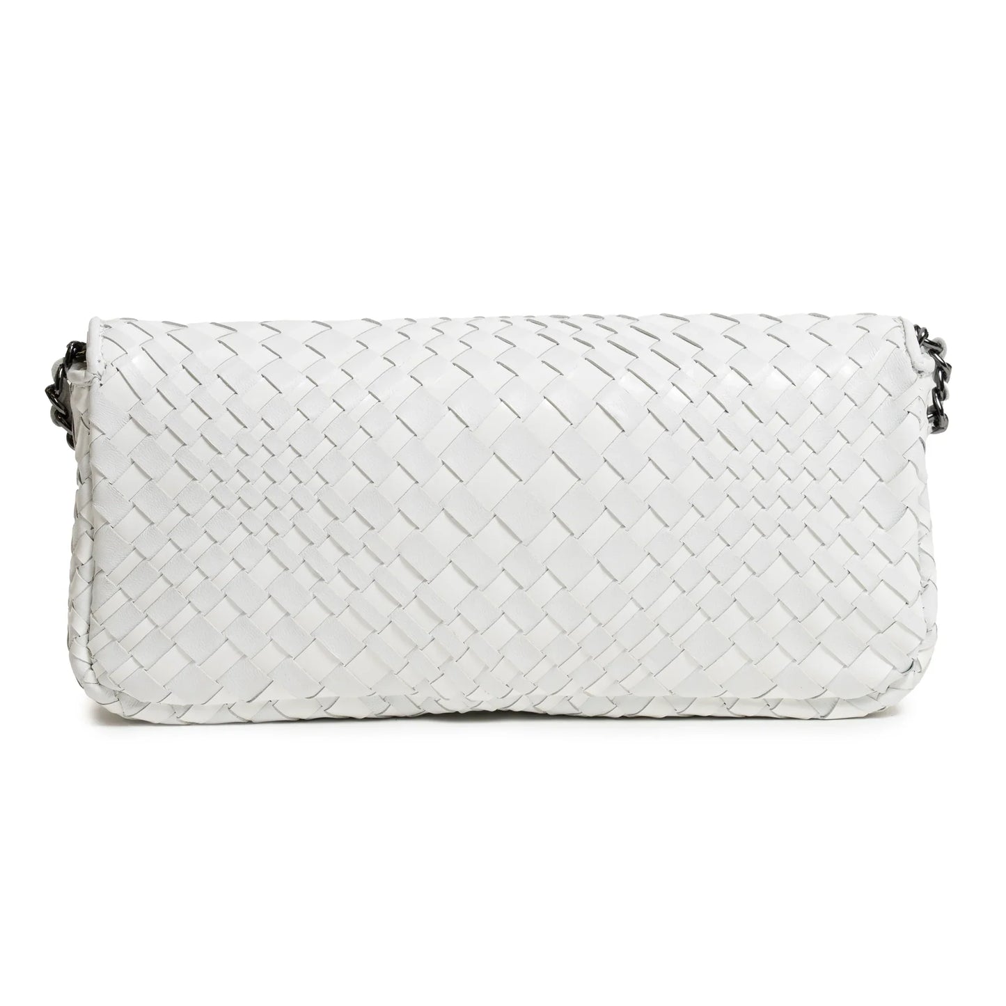 Long Chicca Women Intrecciato Leather Bag in White Nappa and Patent