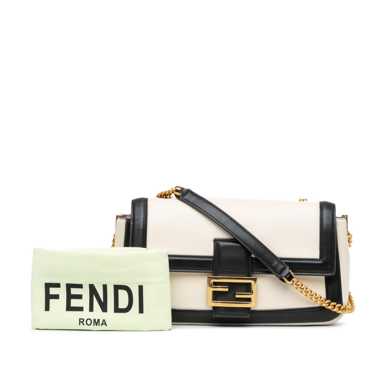 Fendi Bicolor Leather Chain Baguette White