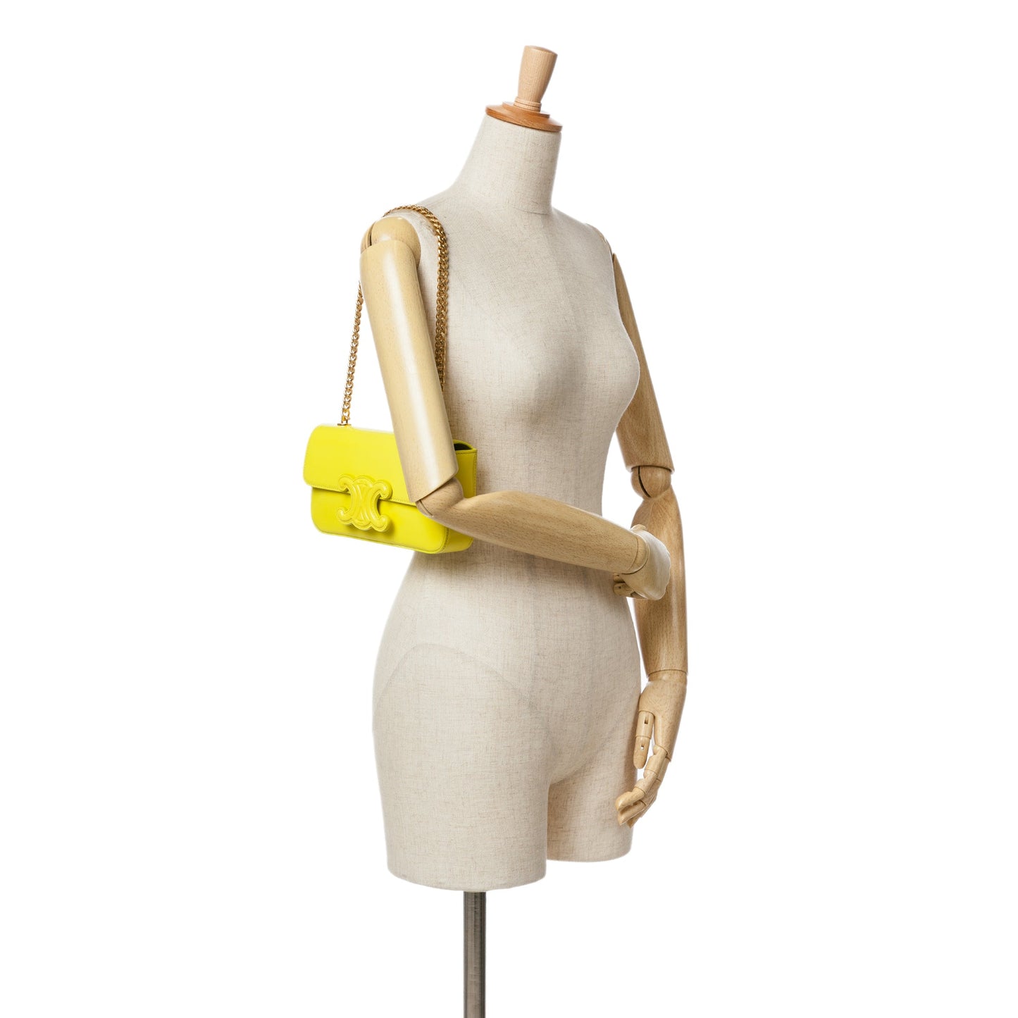 Celine Triomphe Calfskin Cuir Chain Shoulder Bag Yellow