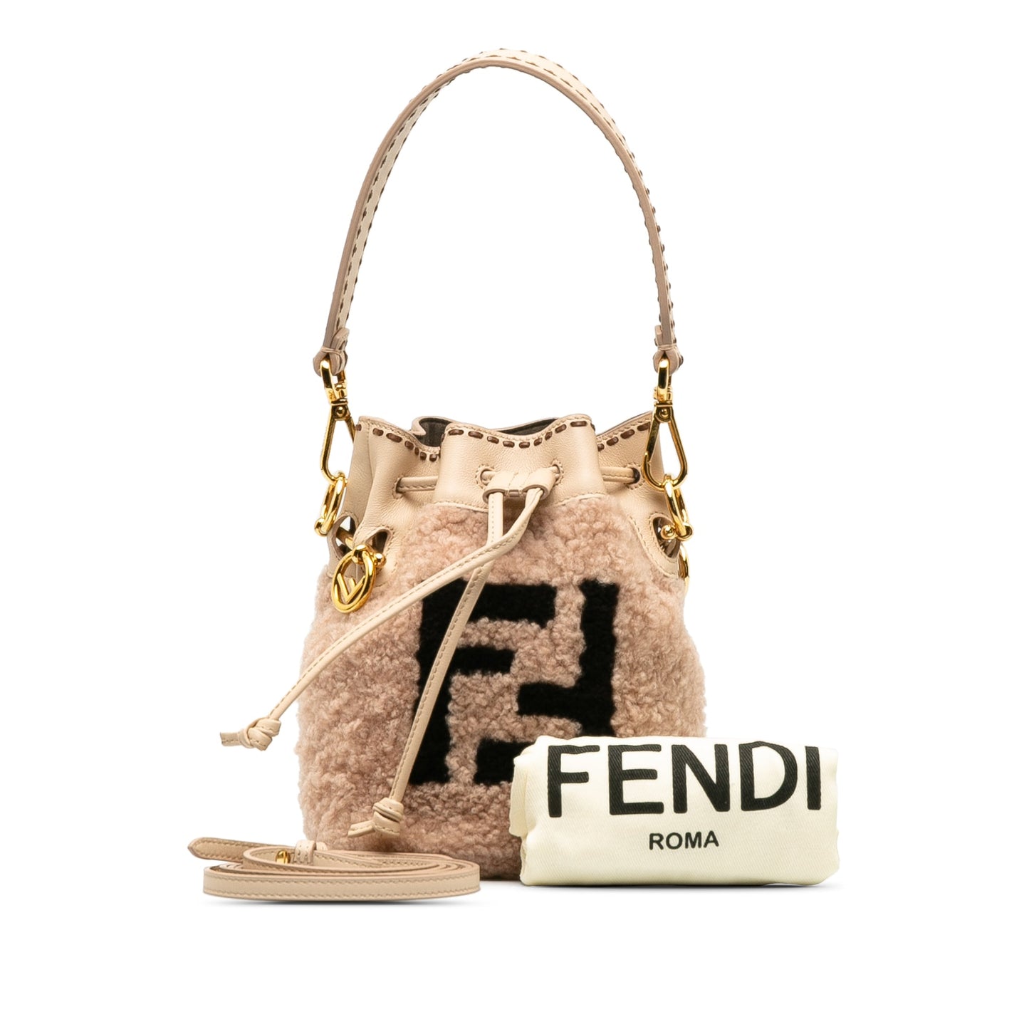 Fendi Shearling Mini Mon Tresor Bucket Bag Pink