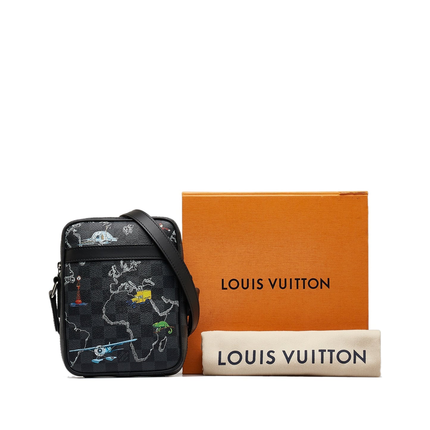 Louis Vuitton Damier Graphite Renaissance Map Danube Slim PM Black
