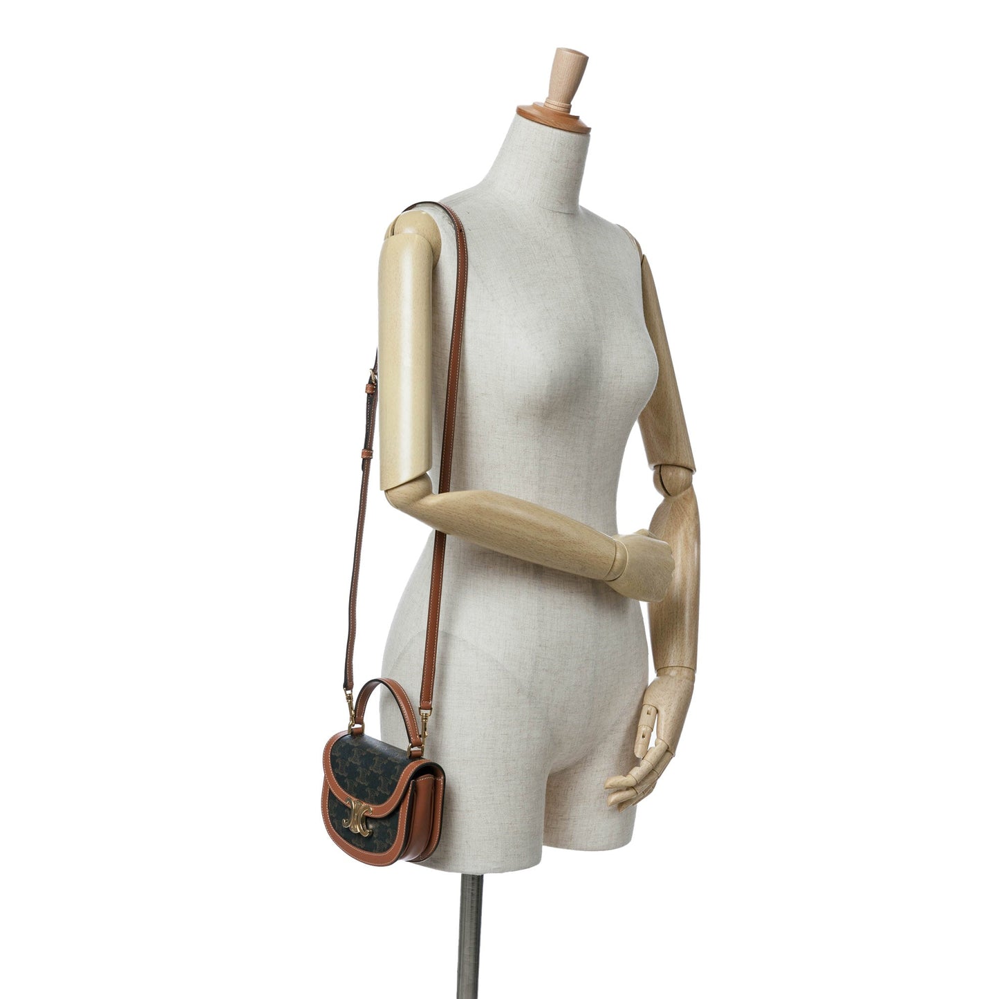 Celine Mini Triomphe Coated Canvas Besace Clea Satchel Brown