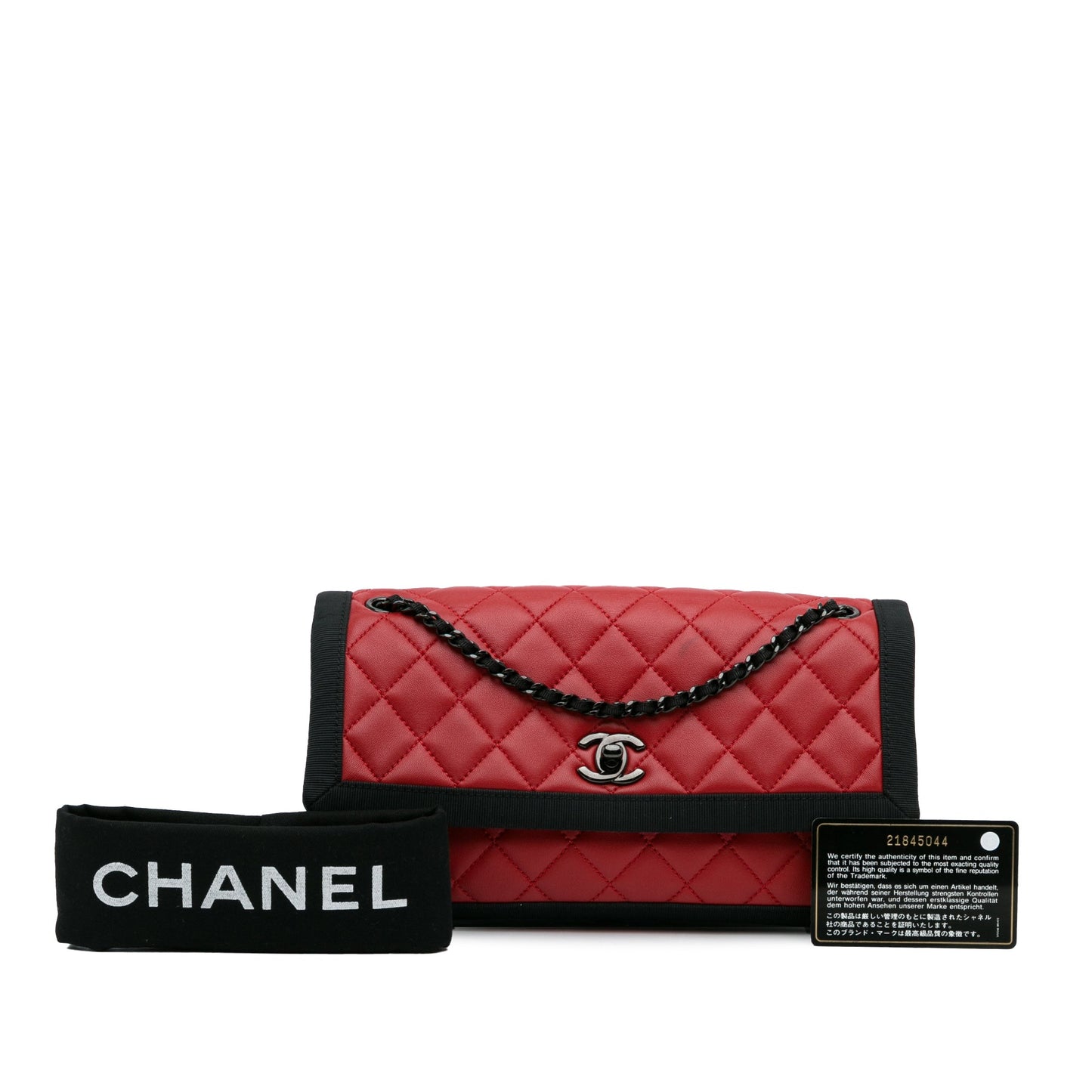 Chanel CC Grossgrain trim Lambskin Flap Shoulder Bag Red
