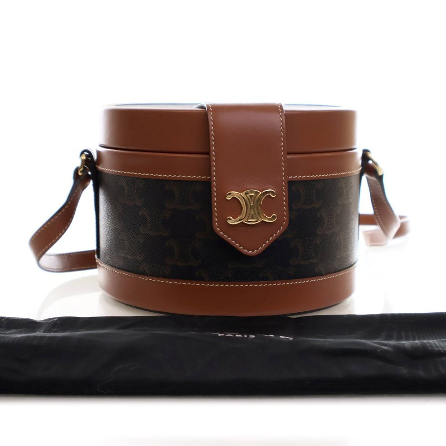 Celine Medium Triomphe Coated Canvas Tambour Crossbody Brown