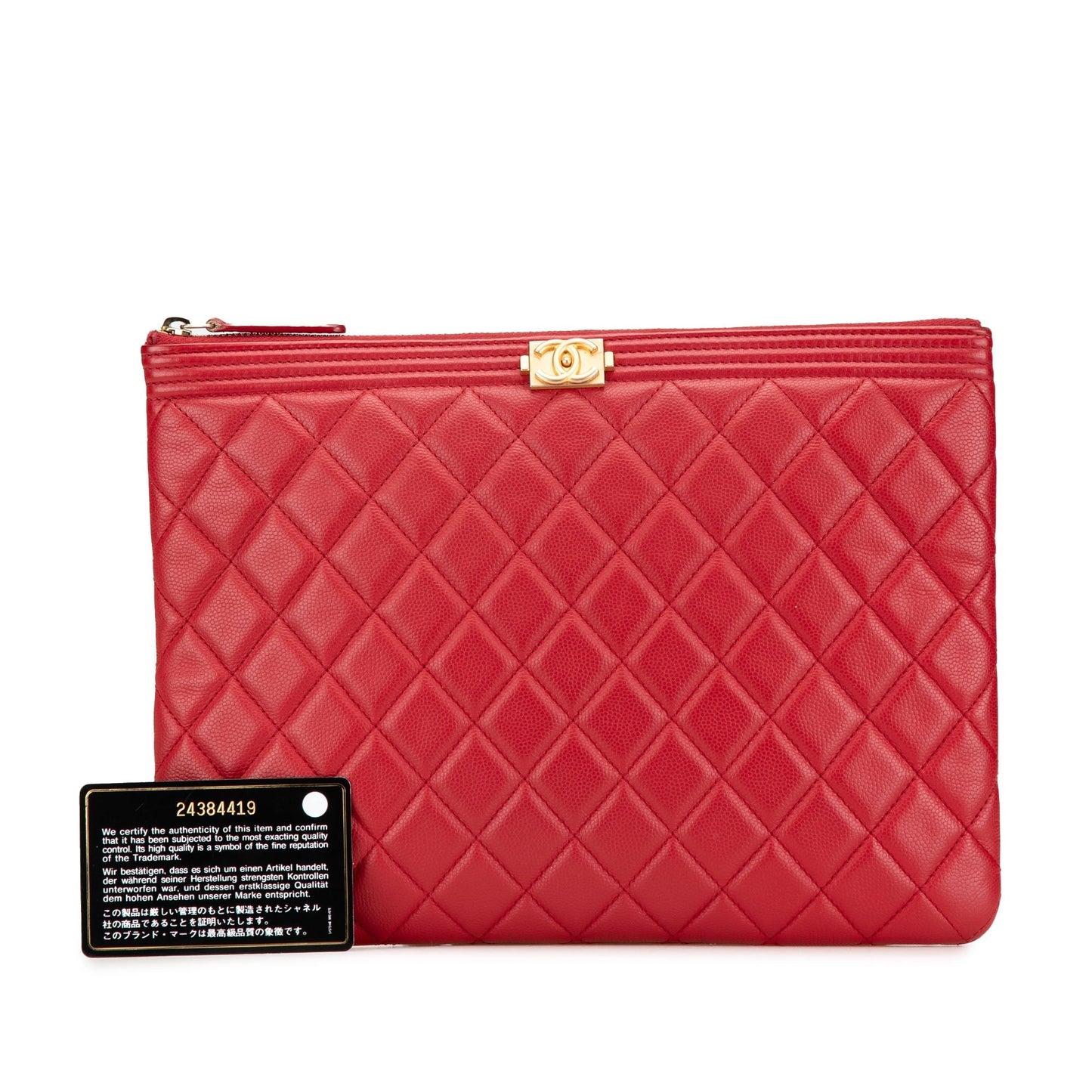 Chanel Medium Quilted Caviar Boy O Case Clutch Red