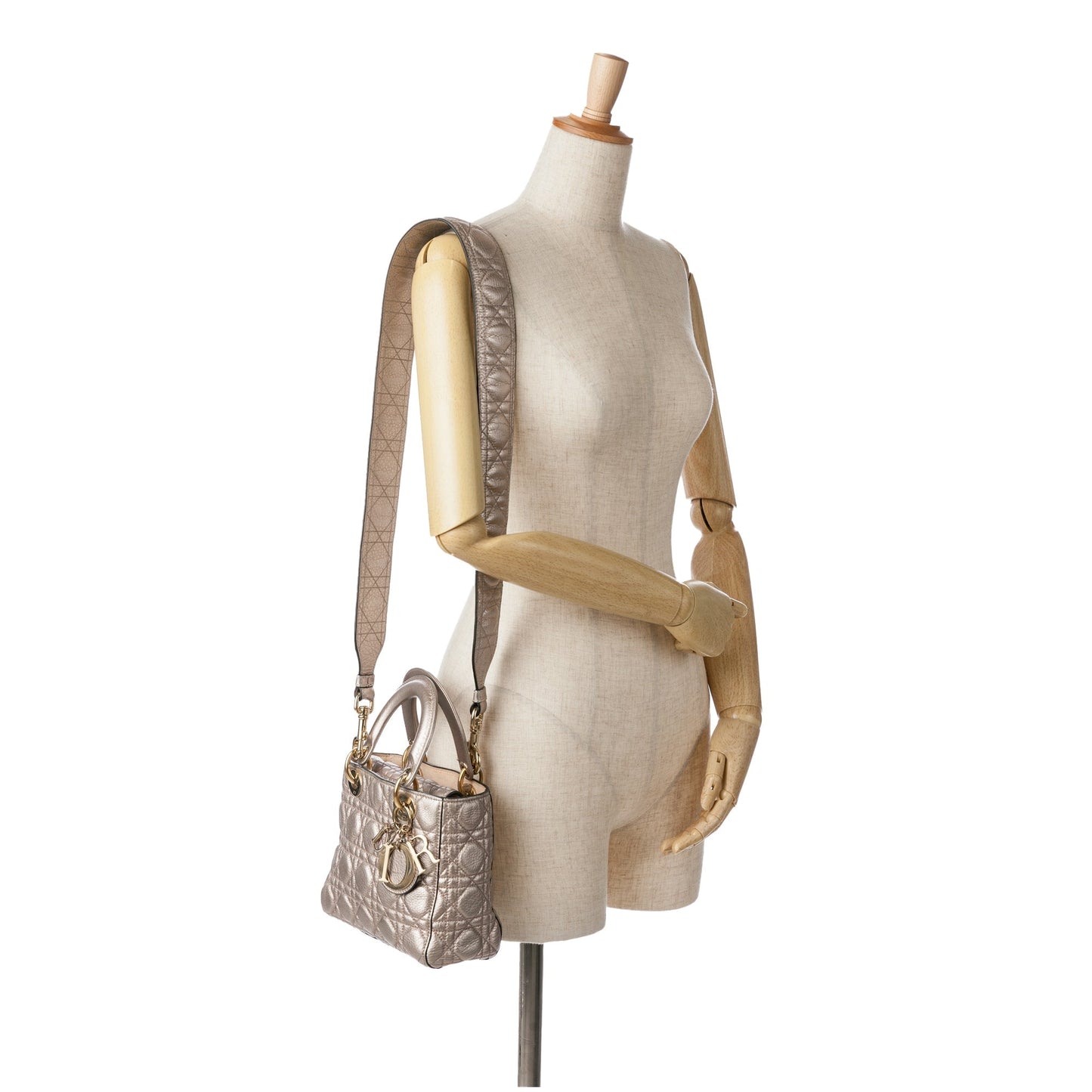 Dior Small Metallic Calfskin Cannage Supple Lady Dior Silver