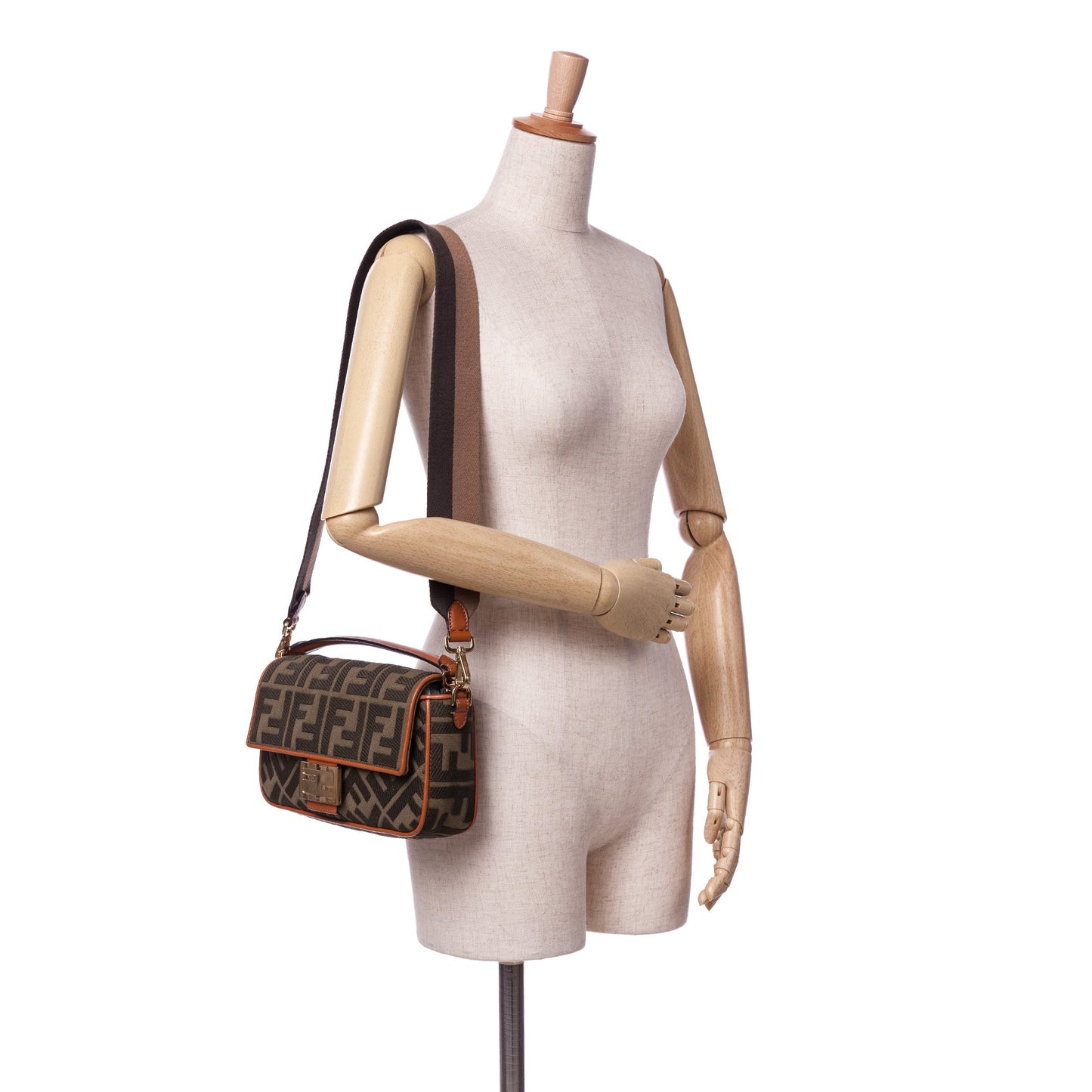 Fendi Zucca Embroidered Canvas Baguette Satchel Brown