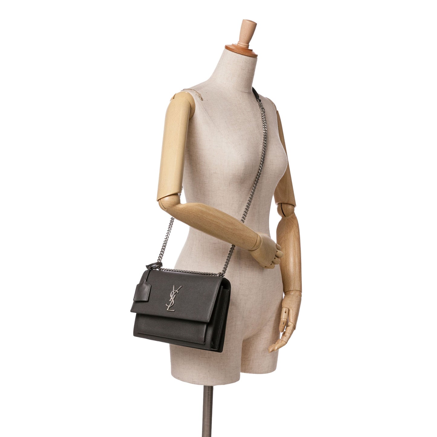 Saint Laurent Medium Grained Calfskin Monogram Sunset Crossbody Gray