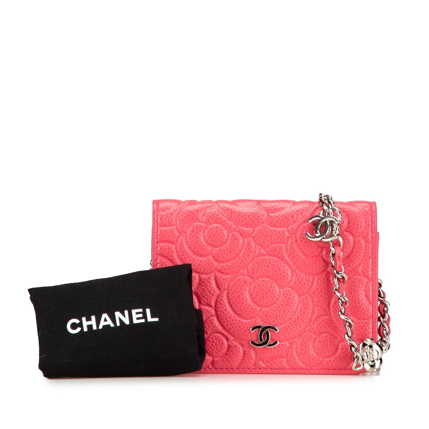 Chanel CC Caviar Camellia Wallet On Chain Pink