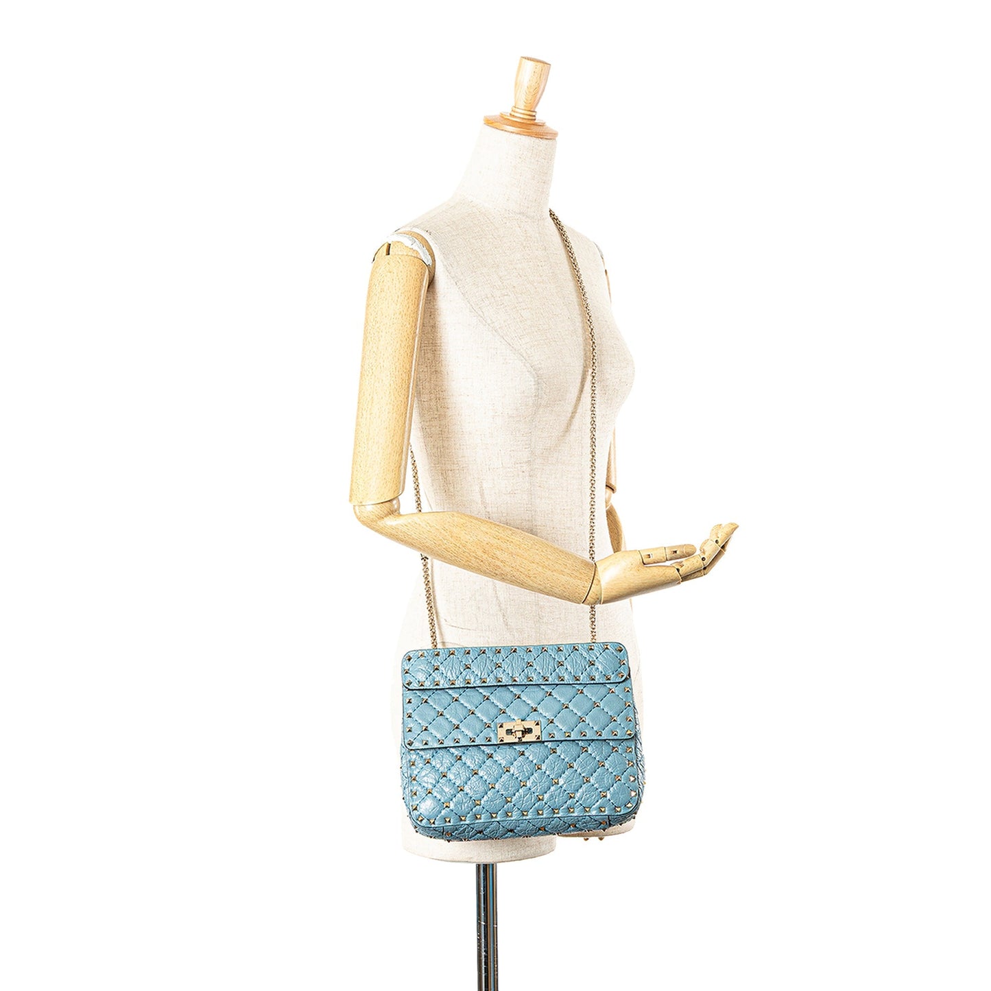 Valentino Medium Nappa Rockstud Spike Satchel Blue