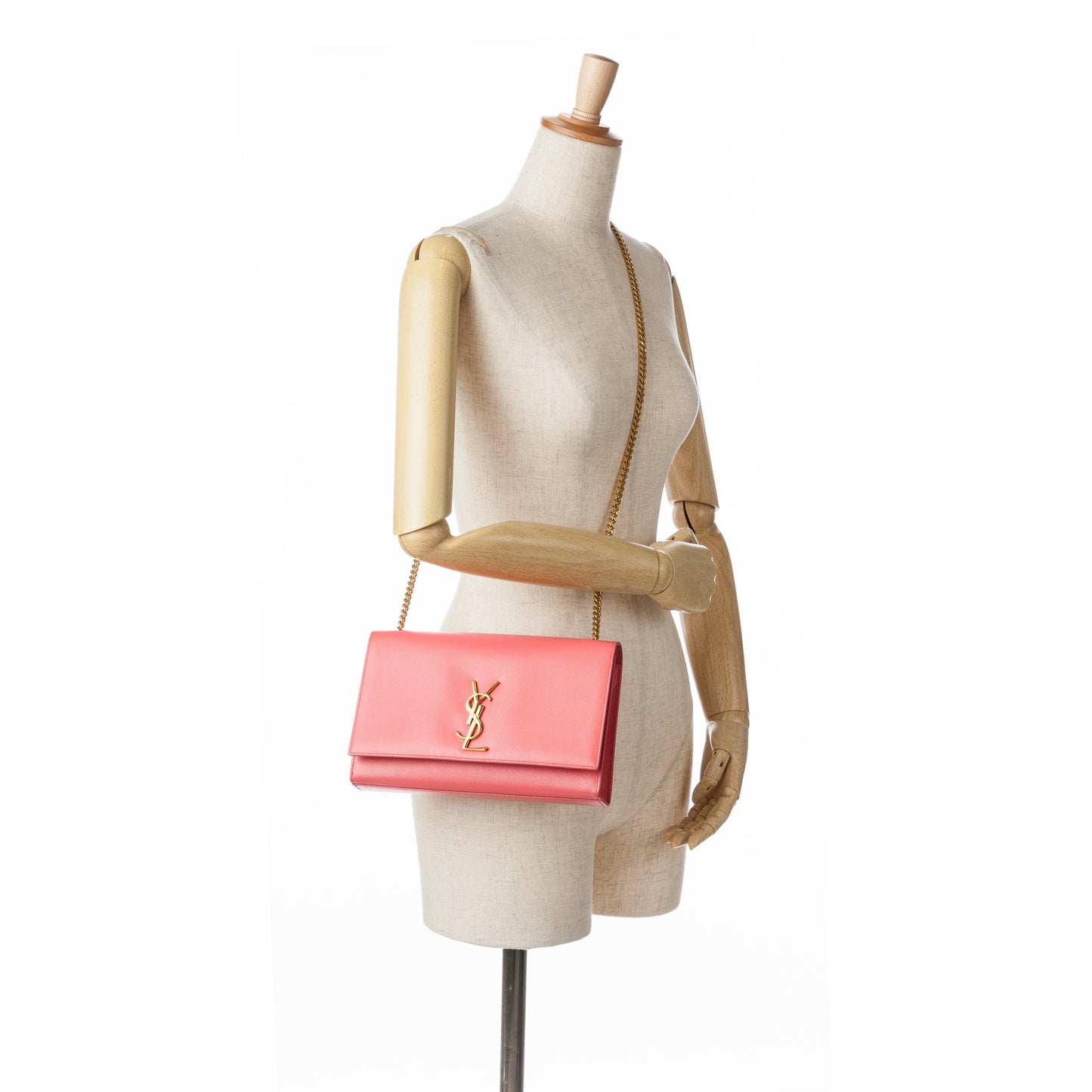 Saint Laurent Medium Grain De Poudre Monogram Kate Crossbody Pink