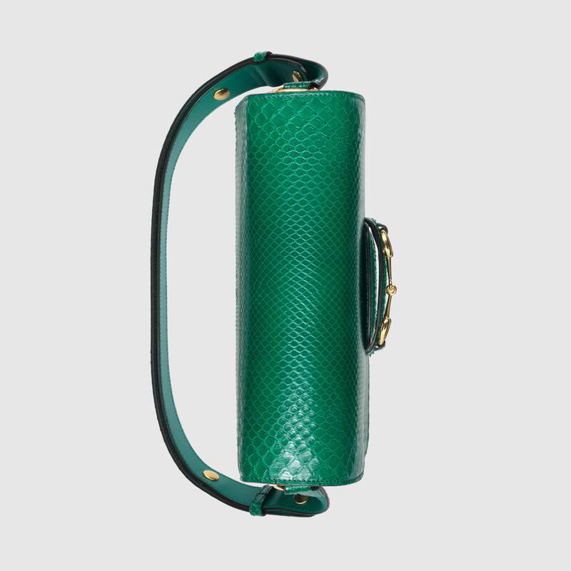 Gucci Horsebit 1955 Anaconda Small Shoulder Bag Emerald Green Anaconda