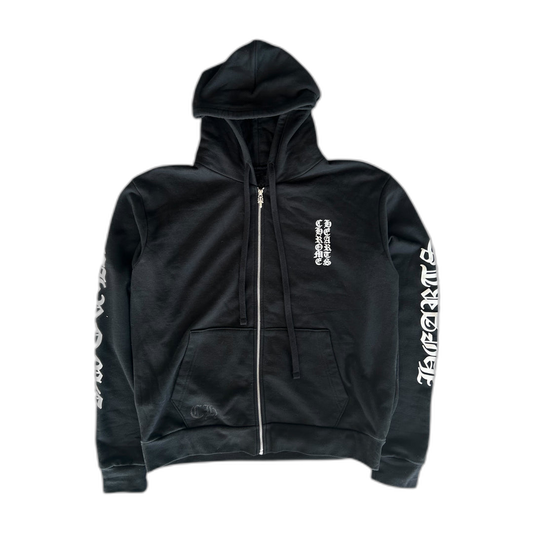 Chrome Hearts Black & White Script Print Zip Up Hoodie