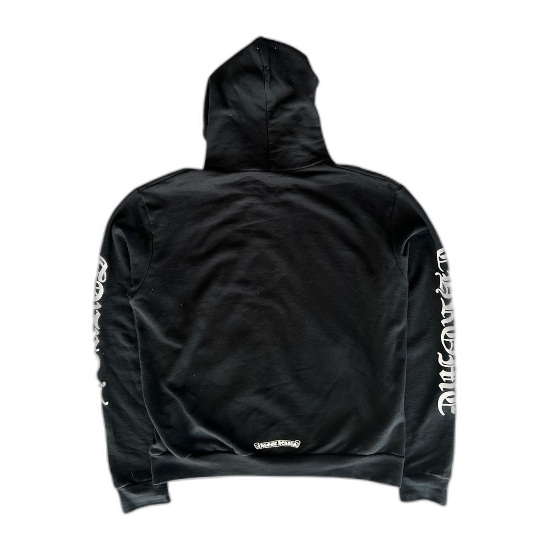 Chrome Hearts Black & White Script Print Zip Up Hoodie