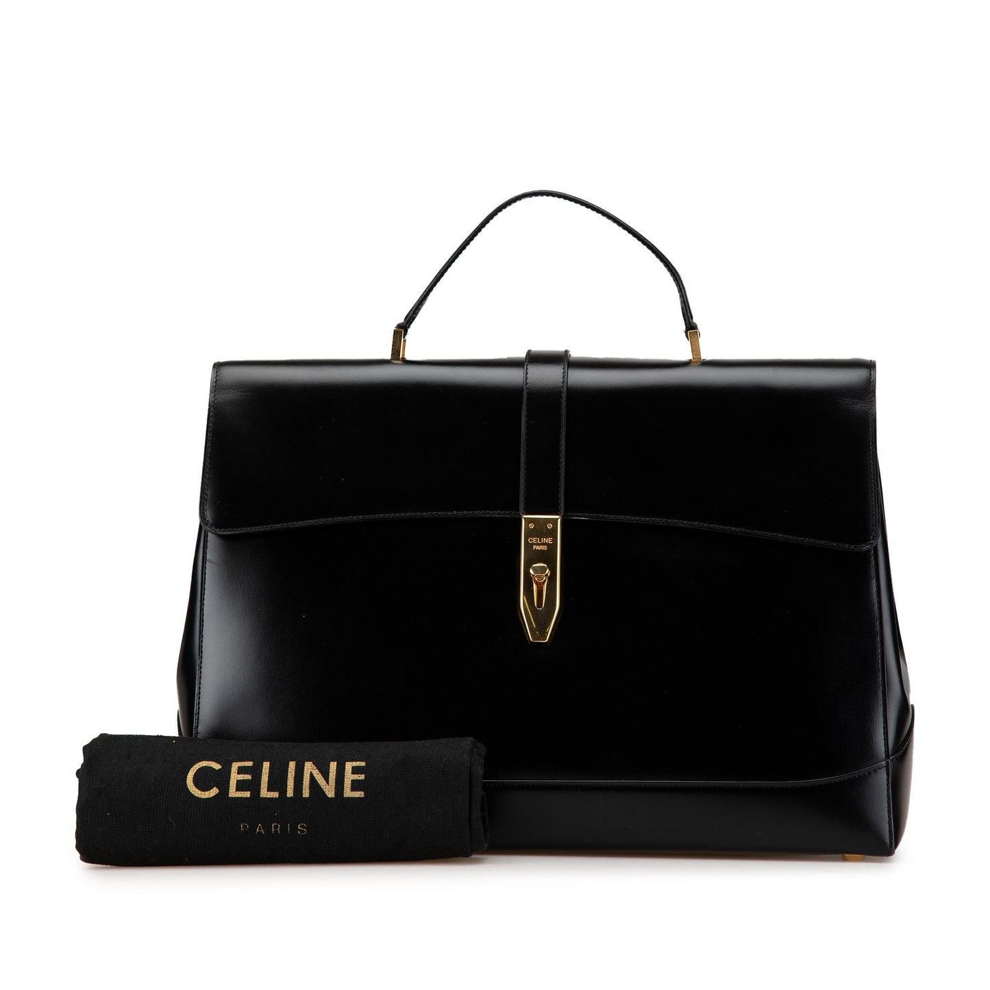 Celine Large Smooth Calfskin 16 Top Handle Bag Black