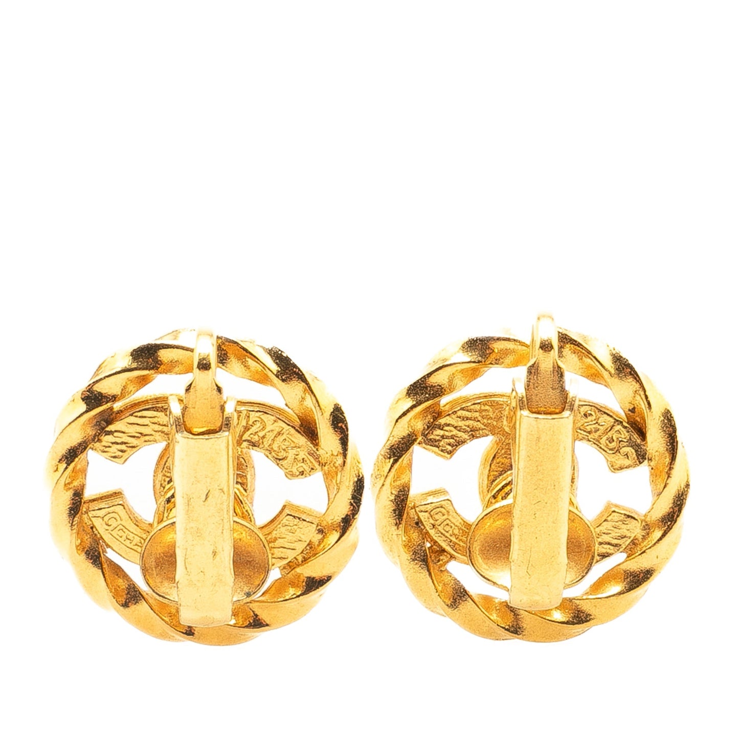 Chanel Gold Plated CC Rhinestones Clip On Earrings Gold