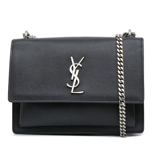 Saint Laurent Medium Leather Monogram Sunset Crossbody Black