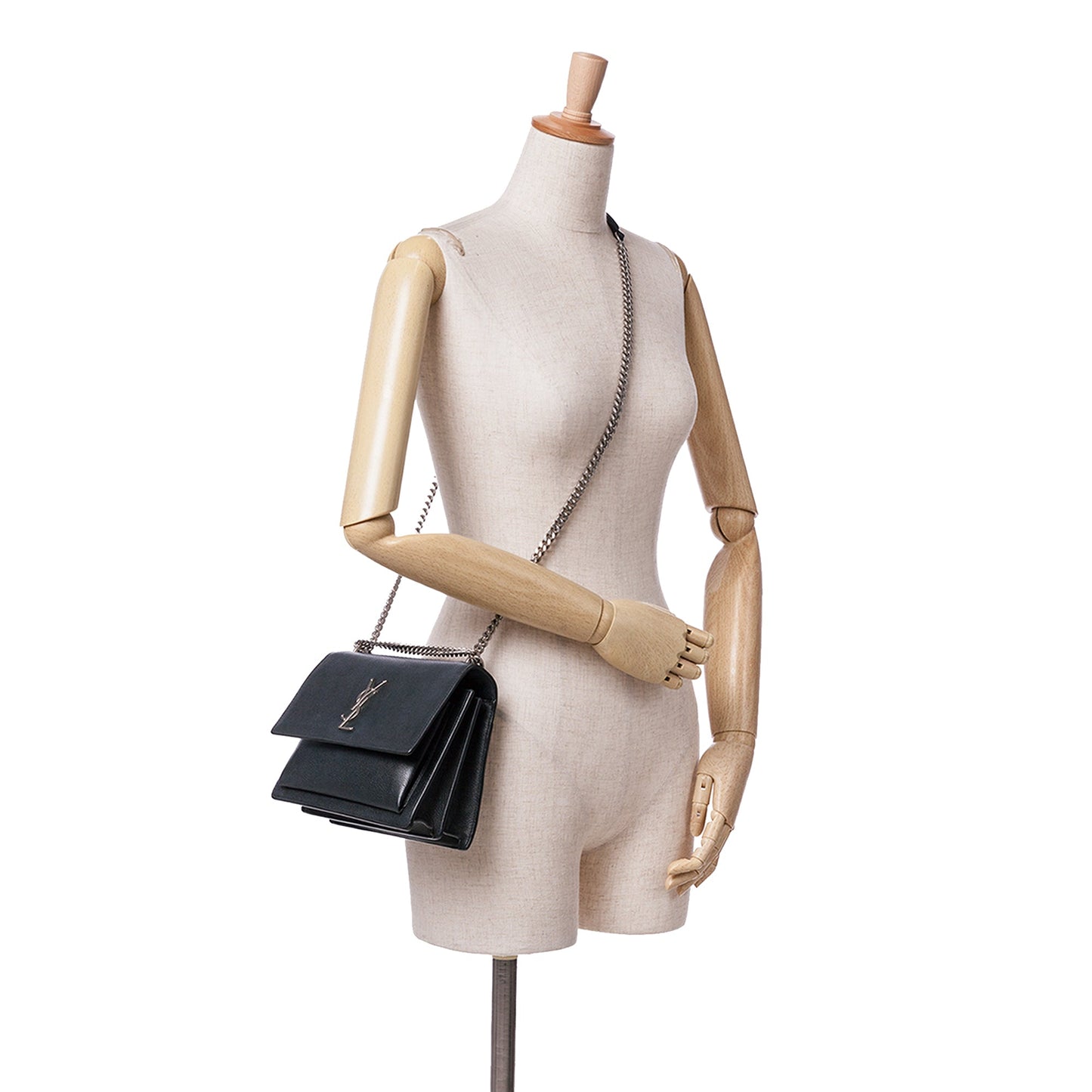 Saint Laurent Medium Leather Monogram Sunset Crossbody Black
