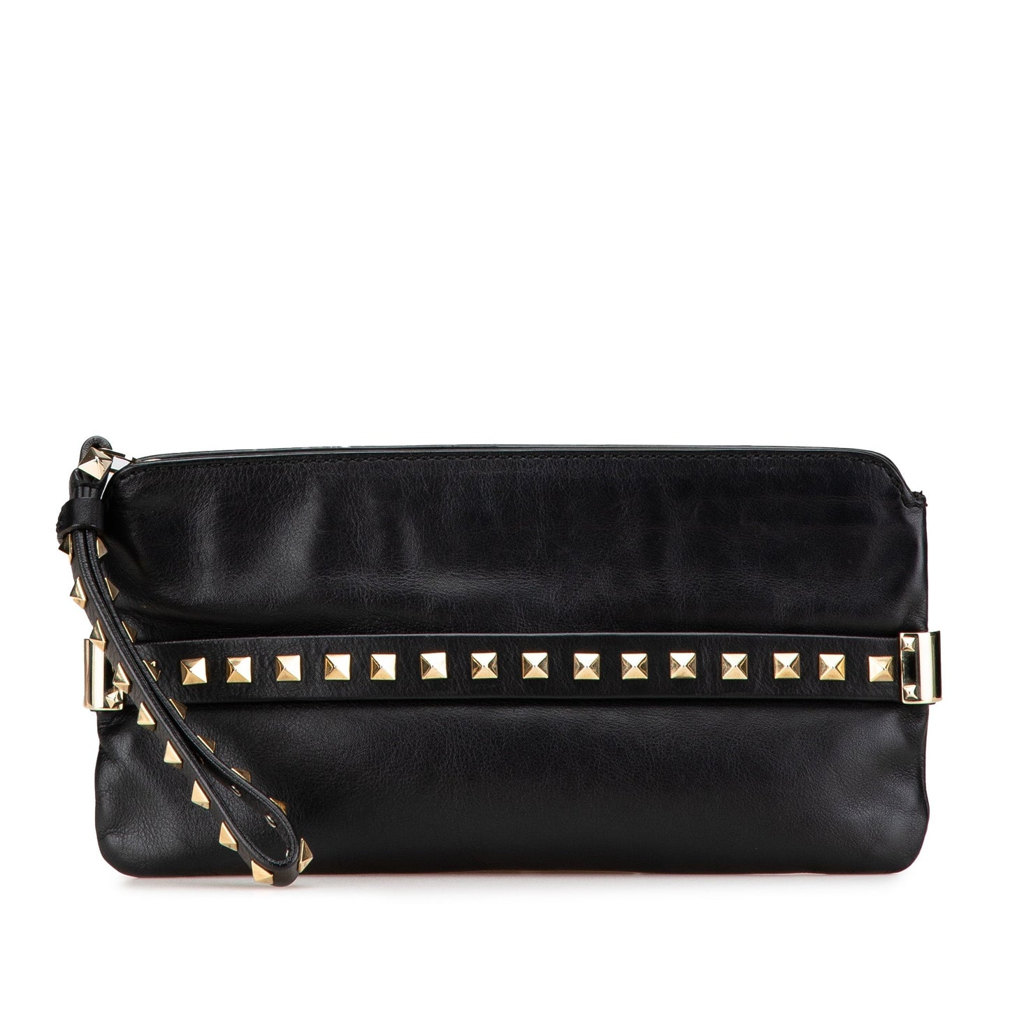Valentino Leather Rockstud Wristlet Clutch Black