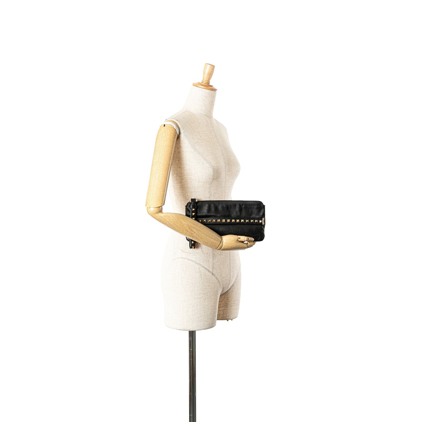 Valentino Leather Rockstud Wristlet Clutch Black