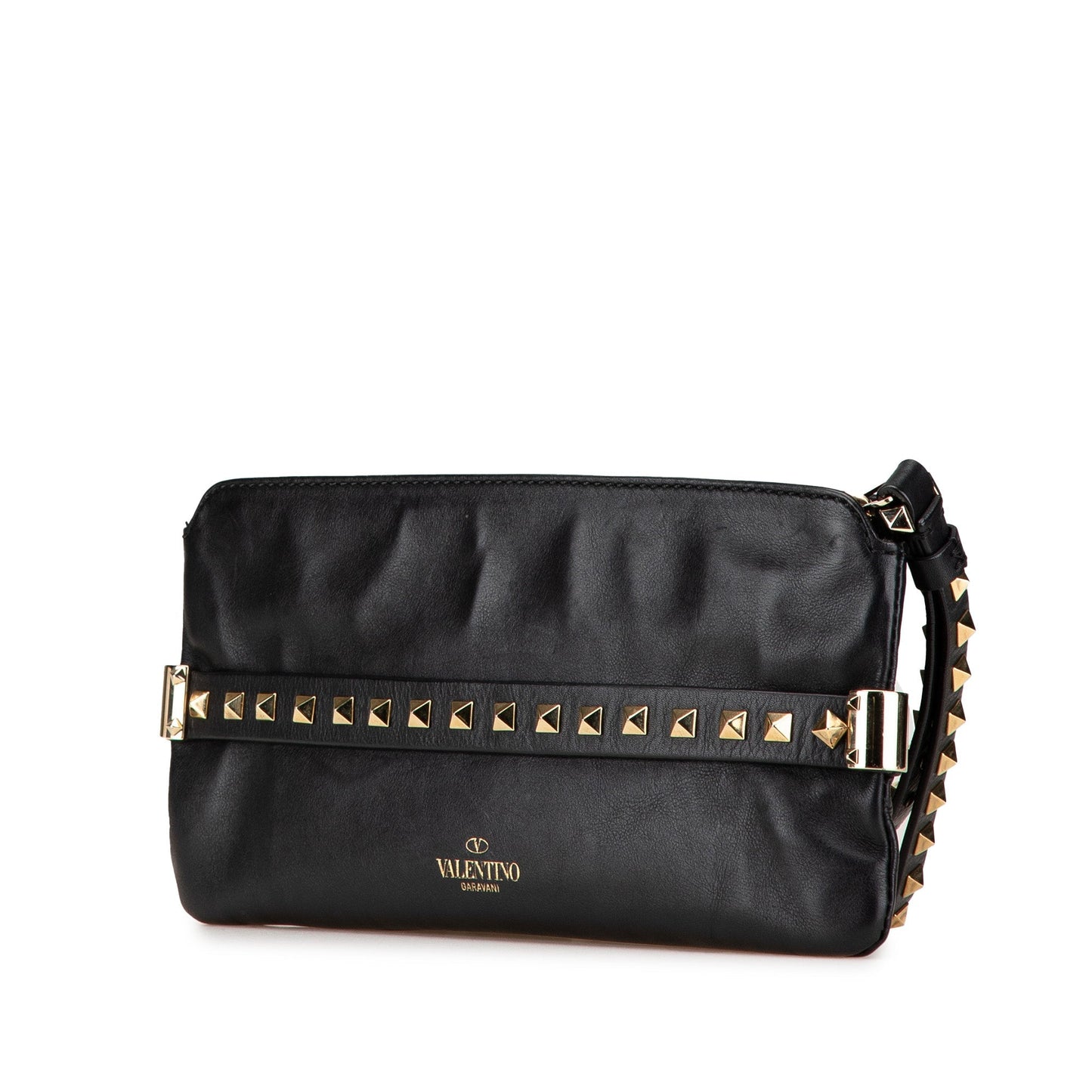 Valentino Leather Rockstud Wristlet Clutch Black
