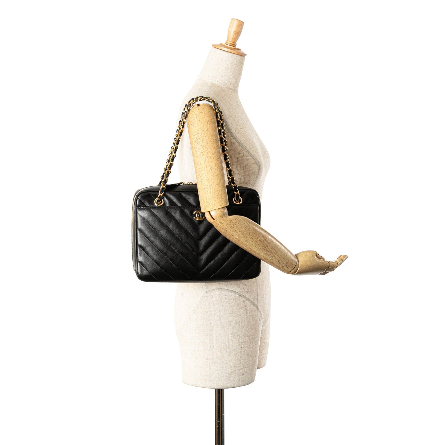 Chanel CC Chevron Lambskin Camera Shoulder Bag Black