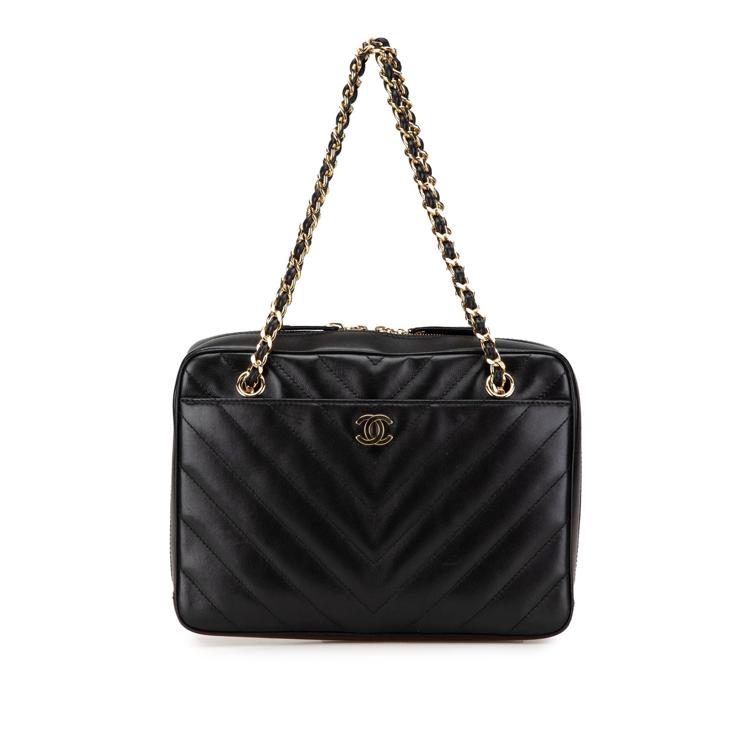 Chanel CC Chevron Lambskin Camera Shoulder Bag Black