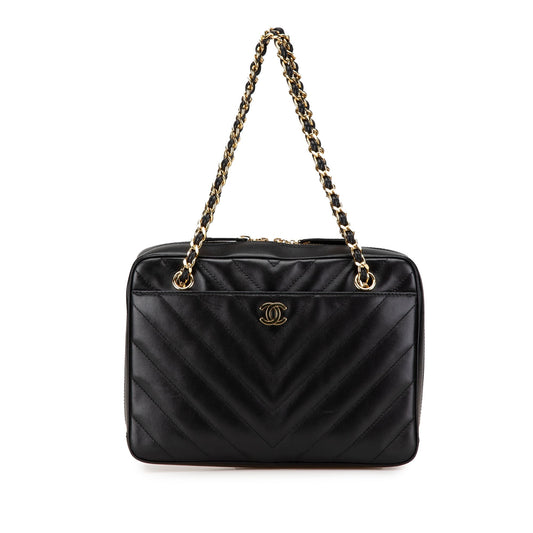 Chanel CC Chevron Lambskin Camera Shoulder Bag Black