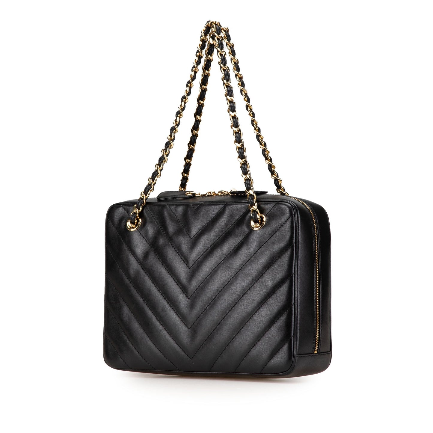 Chanel CC Chevron Lambskin Camera Shoulder Bag Black
