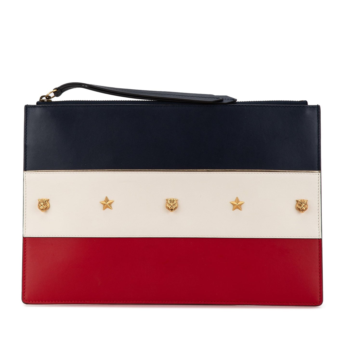 Gucci Leather Animalier Zip Pouch Blue