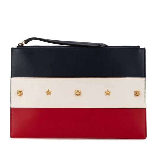 Gucci Leather Animalier Zip Pouch Blue