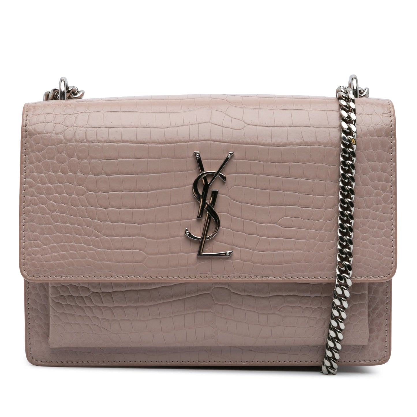Saint Laurent Medium Croc Embossed Monogram Sunset Bag Pink