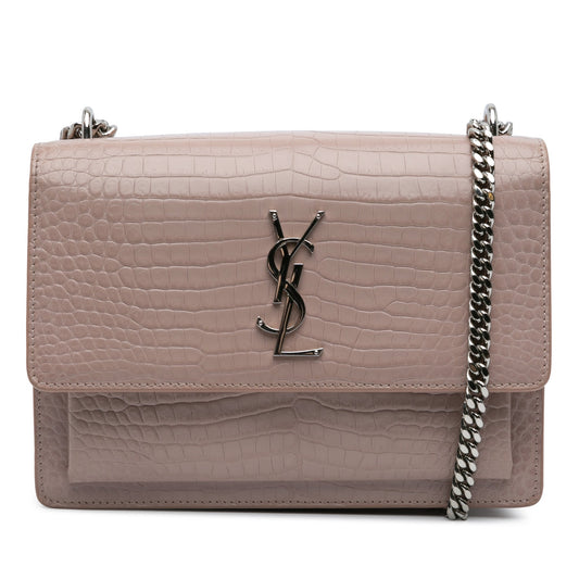 Saint Laurent Medium Croc Embossed Monogram Sunset Bag Pink