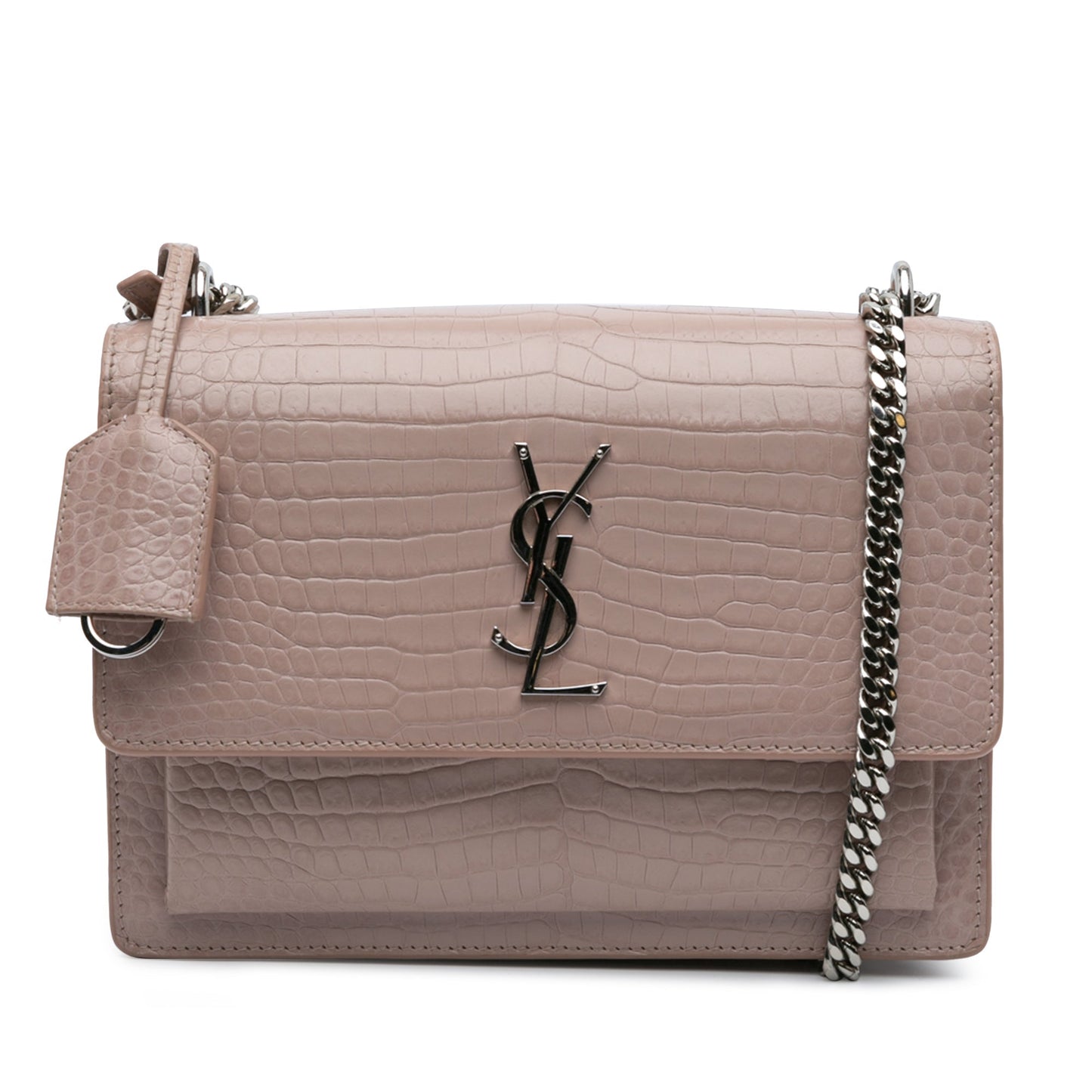 Saint Laurent Medium Croc Embossed Monogram Sunset Bag Pink