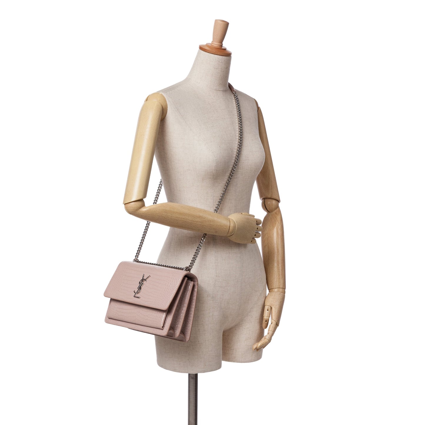 Saint Laurent Medium Croc Embossed Monogram Sunset Bag Pink