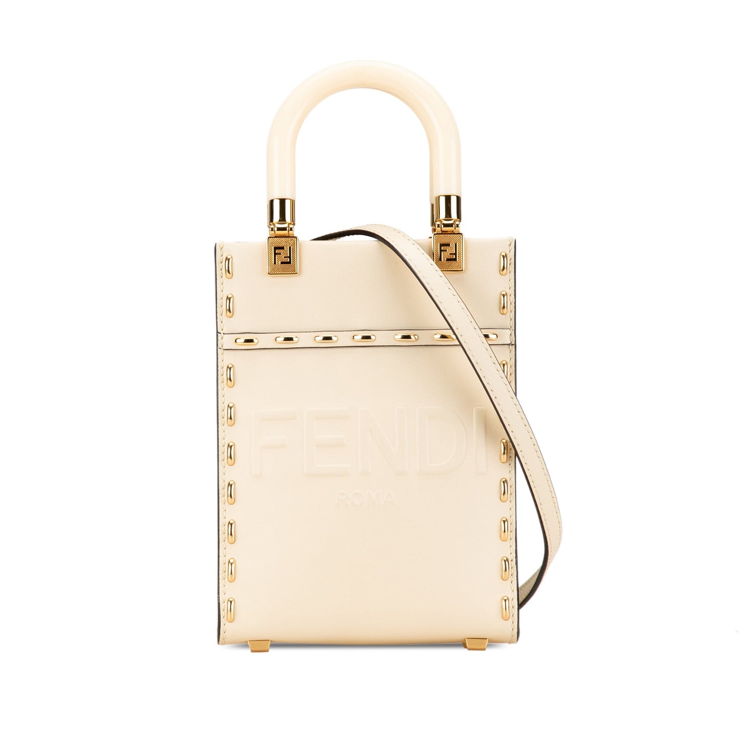 Fendi Mini Leather Sunshine Shopper Tote White