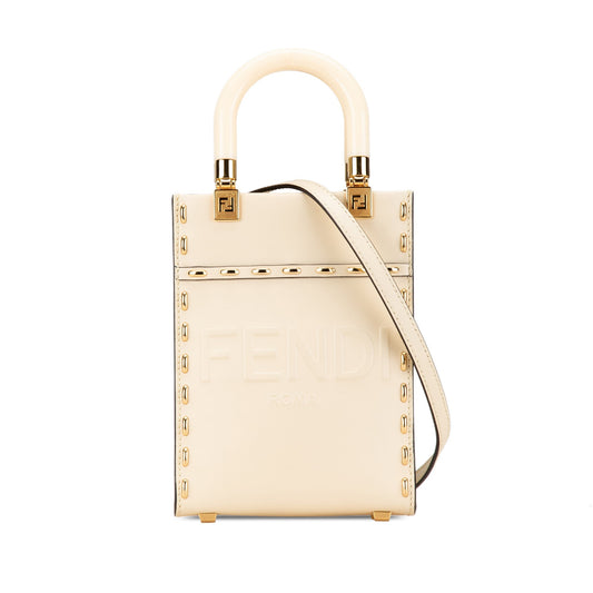 Fendi Mini Leather Sunshine Shopper Tote White