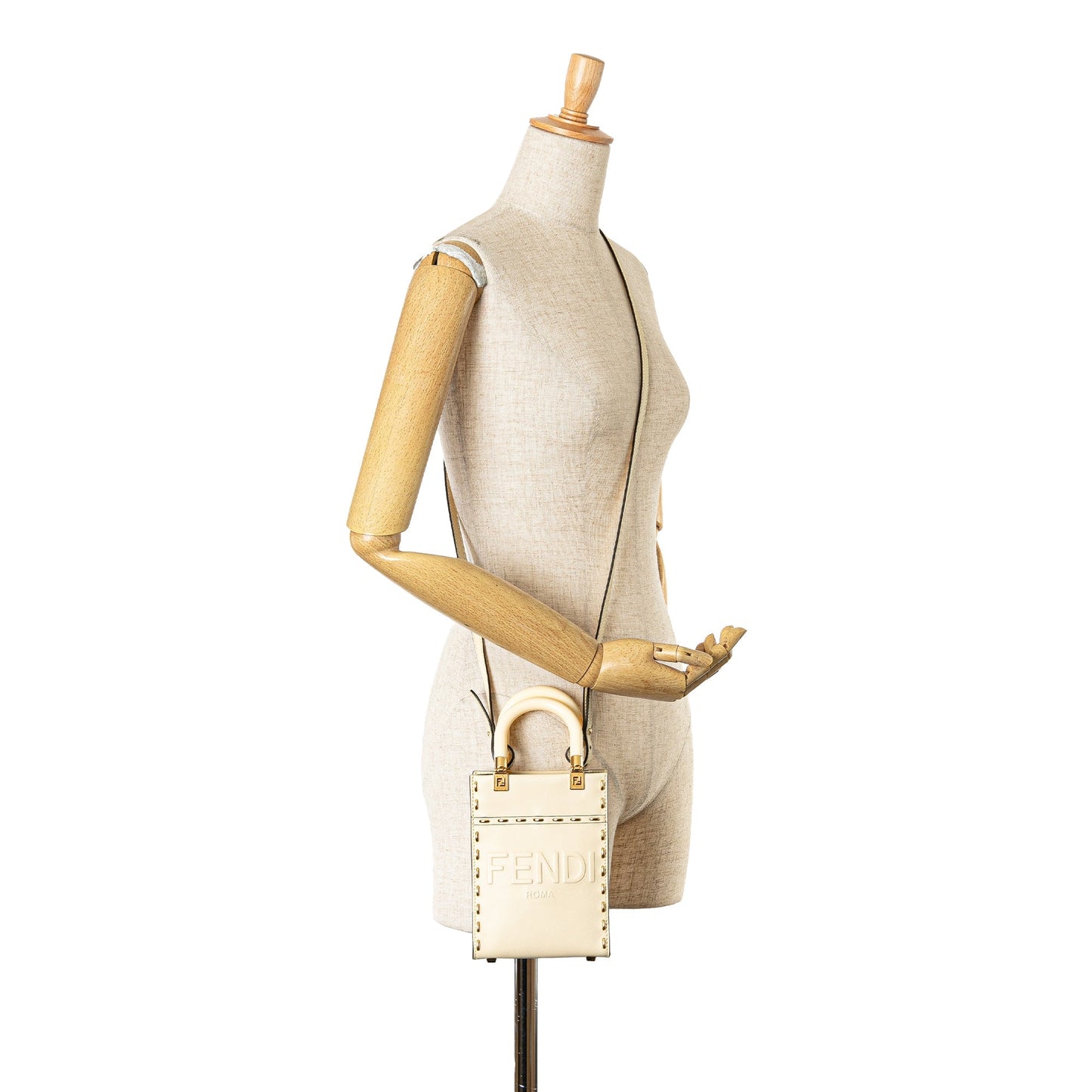Fendi Mini Leather Sunshine Shopper Tote White